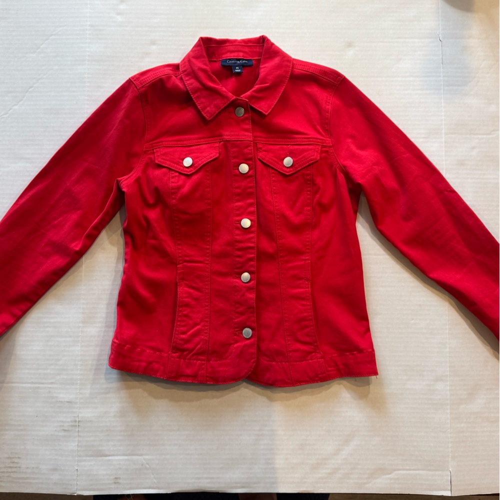 Women’s Charter Club Vibrant Red button up Jean Jacket Petite small